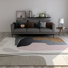 Abstract zitkamer tapijt – Synthetisch, anti-slip, machinewasbaar – Pastel kleurblok ontwerp