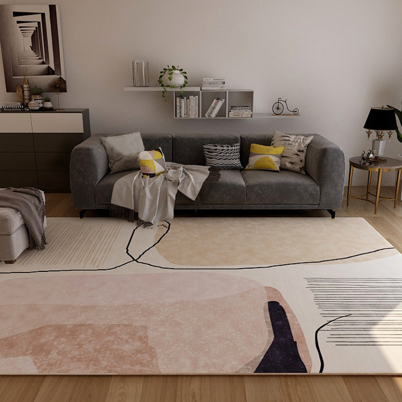 Abstract zitkamer tapijt – Synthetisch, anti-slip, machinewasbaar – Pastel kleurblok ontwerp
