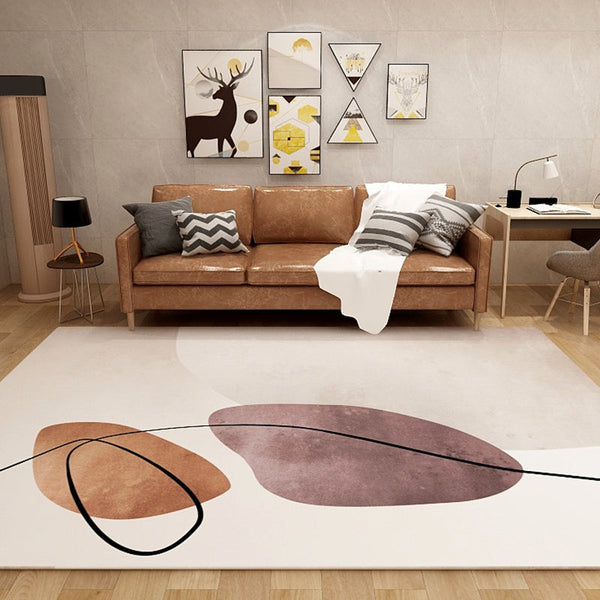 Abstract zitkamer tapijt – Synthetisch, anti-slip, machinewasbaar – Pastel kleurblok ontwerp