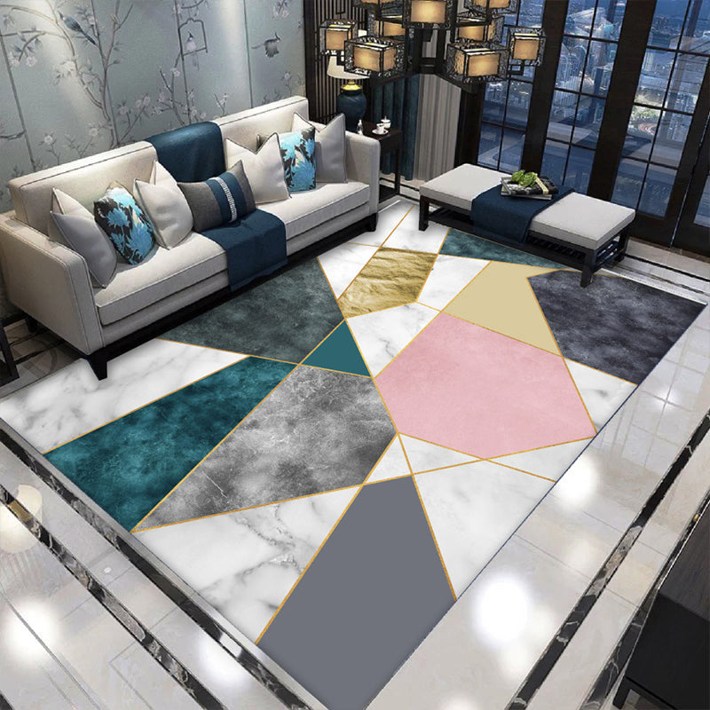 Multicolor patroon tapijt – Vlekbestendig, wasbaar, niet-slip – Polyester, Nordic-stijl