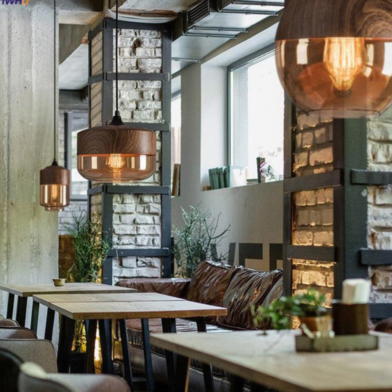 Hanglamp – Scandinavisch design – Hout met getint glas