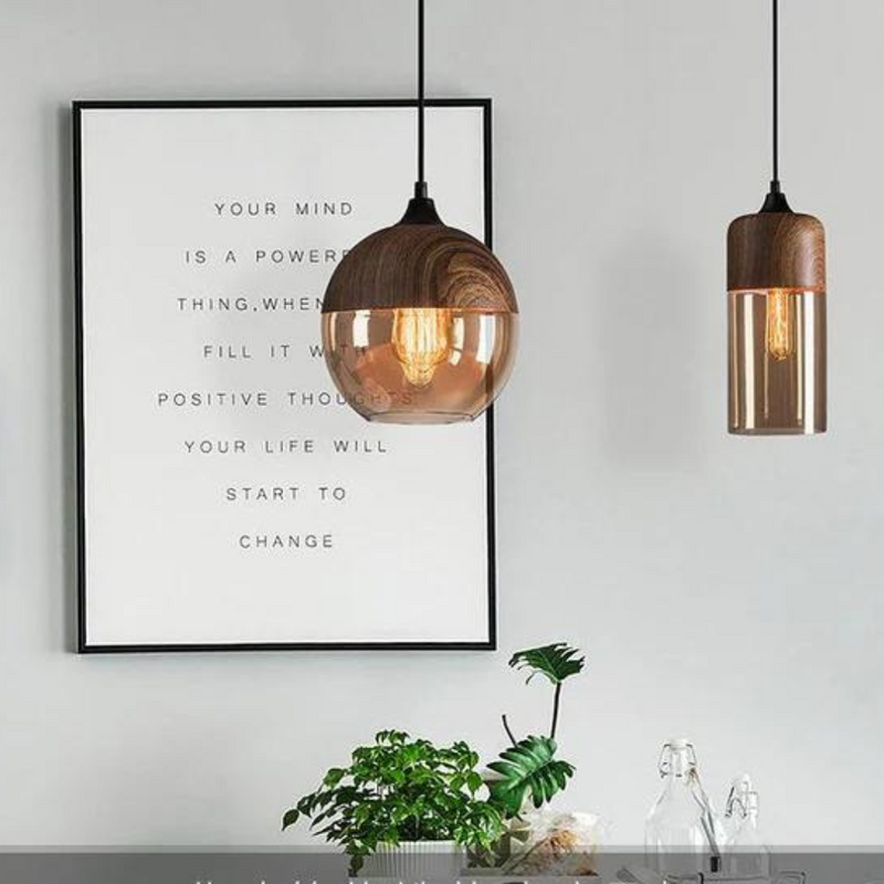 Hanglamp – Scandinavisch design – Hout met getint glas