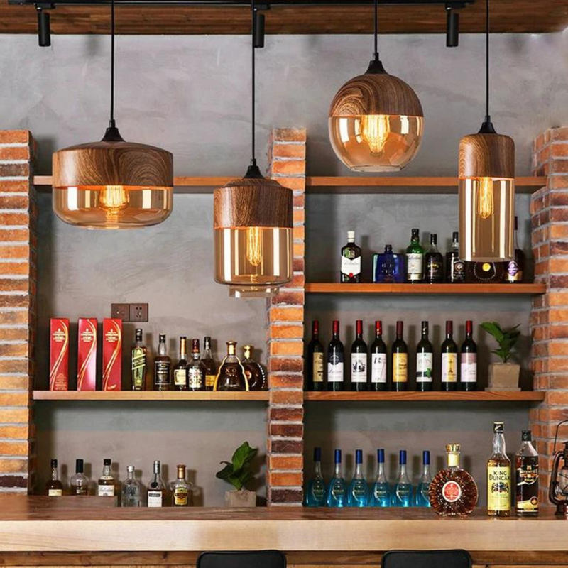 Hanglamp – Scandinavisch design – Hout met getint glas