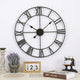 Large Vintage Black Metal Wall Clock | Round Silent Clock with Roman Numerals - POUEV