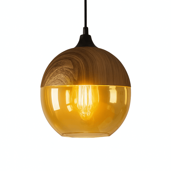 Hanglamp – Scandinavisch design – Hout met getint glas