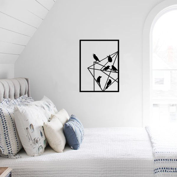 Metalen wanddecoratie – Vogels op draad – Duurzaam ontwerp, geschikt voor binnen- en buitengebruik - POUEV