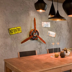 3-Color Industrial Airplane Propeller Metal Wall Clock | Silent HD Display Retro Ornament