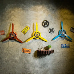 3-Color Industrial Airplane Propeller Metal Wall Clock | Silent HD Display Retro Ornament