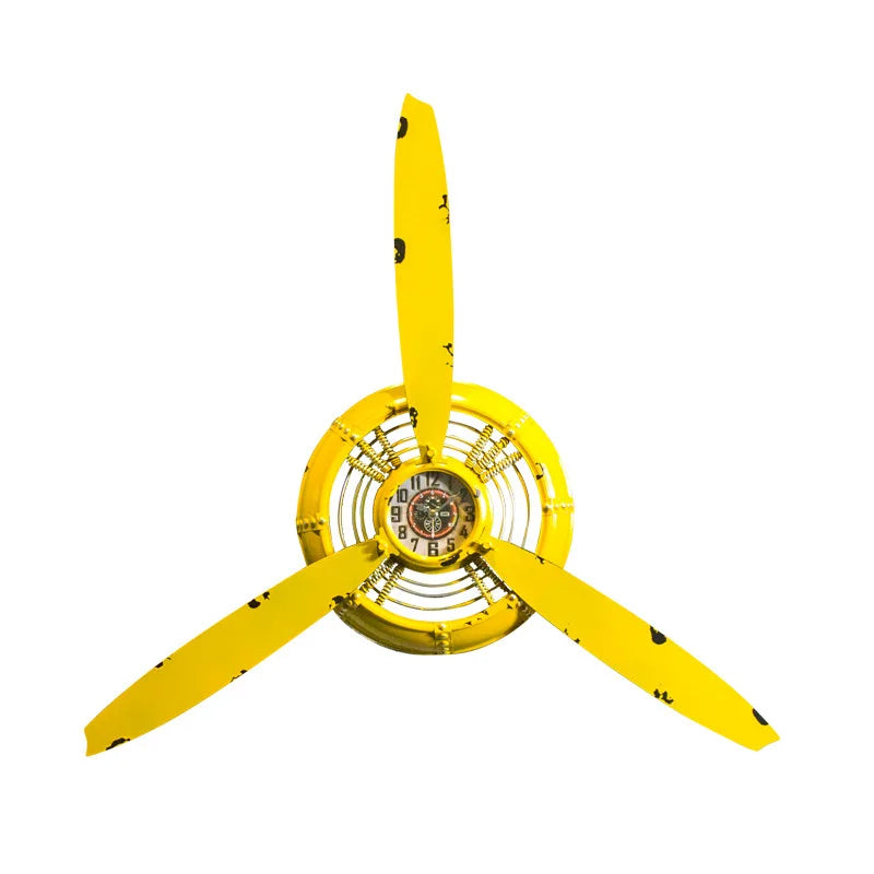 3-Color Industrial Airplane Propeller Metal Wall Clock | Silent HD Display Retro Ornament