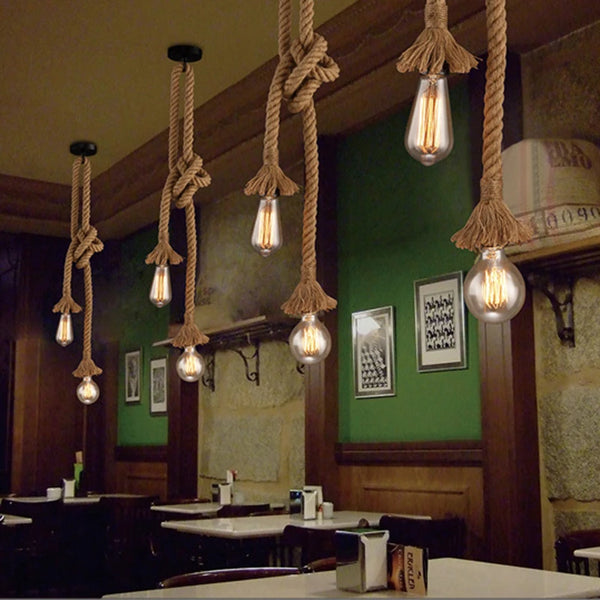 Hemp Rope Pendant Light | Vintage Retro Hanging Lamp E27 | Industrial Decor - POUEV