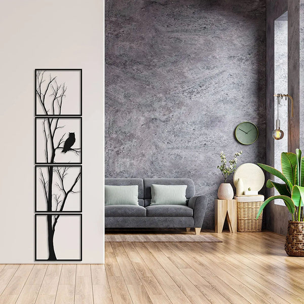 Metalen wanddecoratie | Boom en Uil | Duurzaam ontwerp voor interieurdecoratie