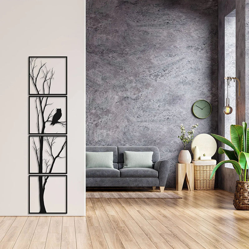 Metalen wanddecoratie | Boom en Uil | Duurzaam ontwerp voor interieurdecoratie