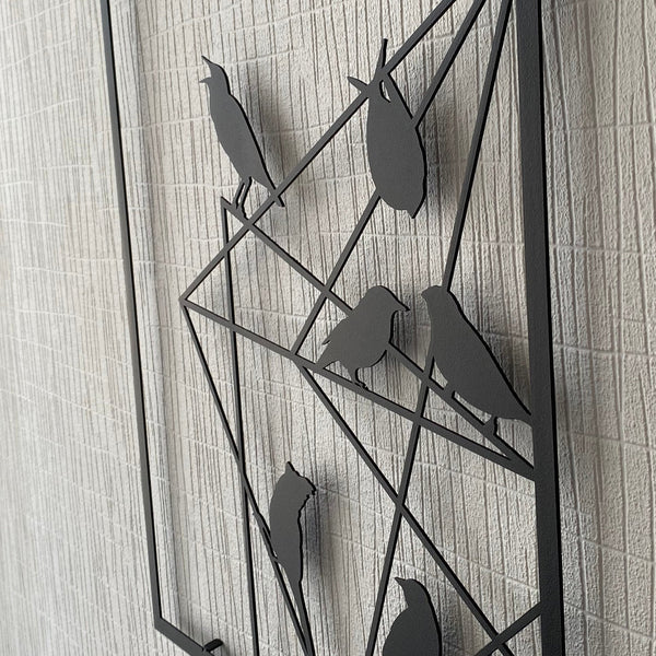 Metalen wanddecoratie – Vogels op draad – Duurzaam ontwerp, geschikt voor binnen- en buitengebruik - POUEV