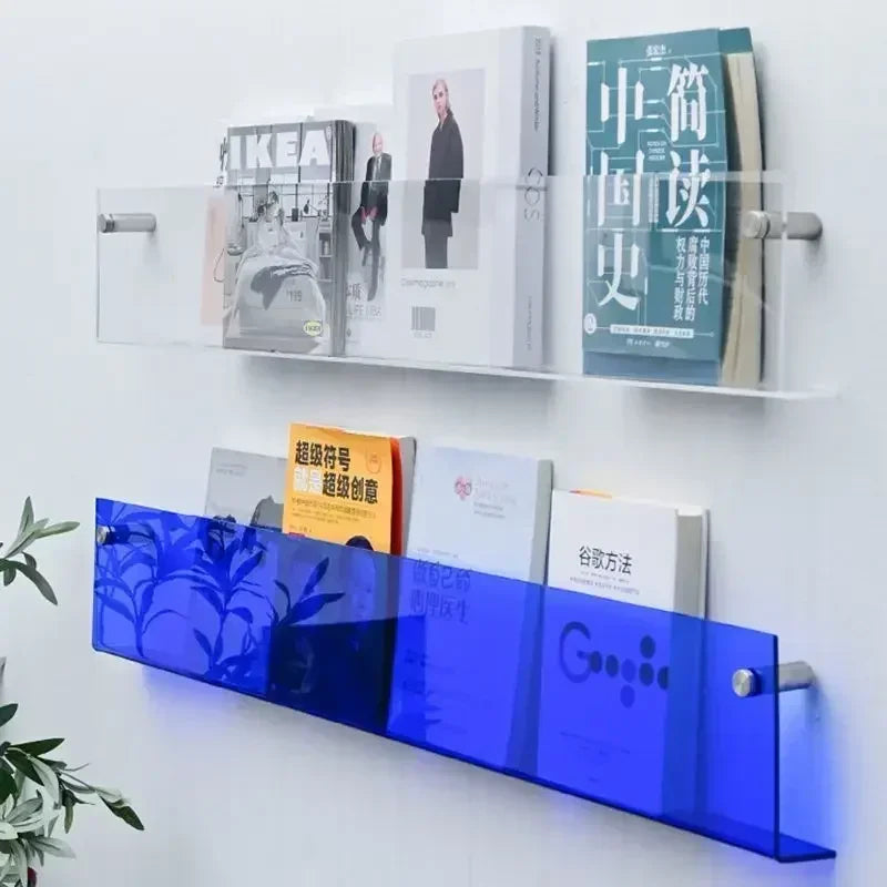 Transparent Acrylic Wall Shelf | Magazine & Book Storage Rack - POUEV