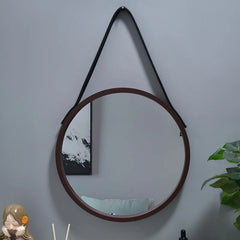 Round Wall-Mounted Vanity Mirror | Thick Wooden Border, No Perforation | Bathroom & Makeup Mirror - POUEV