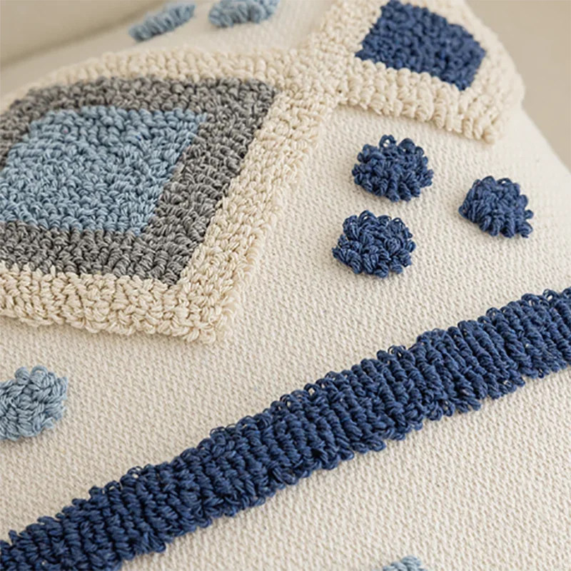 Nordic Blauwe Tufted Kussenhoes | Geometrisch Streep Design | Decoratie Sofa - POUEV