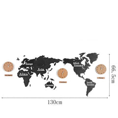 Nordic Wooden World Map Wall Clock | Silent Large Decorative Clock - POUEV