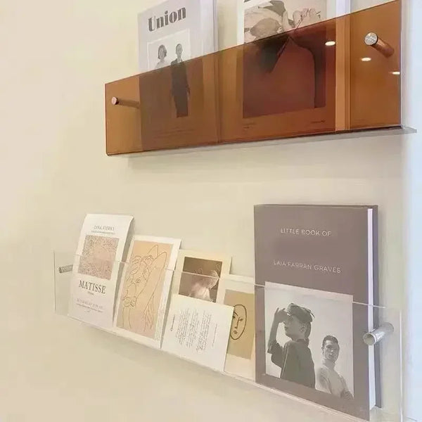 Transparent Acrylic Wall Shelf | Magazine & Book Storage Rack - POUEV