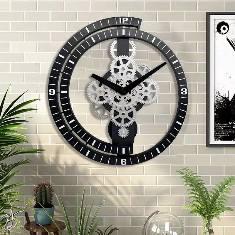 Industrial Gear Rotating Silent Wall Clock | Modern Design for Living Room & Office Art