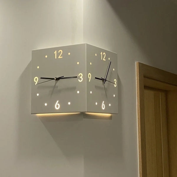Modern Double-Sided Corner Wall Clock | Silent & Light-Sensitive Design