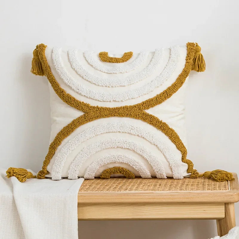 Nordic Gele Bruine Tufted Kussenhoes | Driehoekig Design | Sofa Decoratie - POUEV