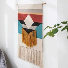 Macrame Wall Hanging Tapestry | Nordic Cotton Tassel Handmade Woven Bohemian Geometric Canvas Cloth - POUEV