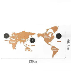 Nordic Wooden World Map Wall Clock | Silent Large Decorative Clock - POUEV