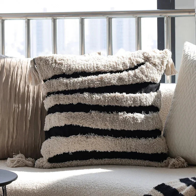 Bohemian Geometrische Kussenhoes | Beige Zwart | Decoratieve Kussenhoes Sofa - POUEV