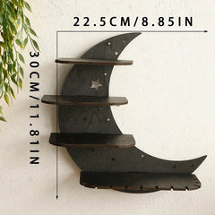 30cm Black Moon Wall Shelf | 4-Tier Gothic Floating Shelf - POUEV