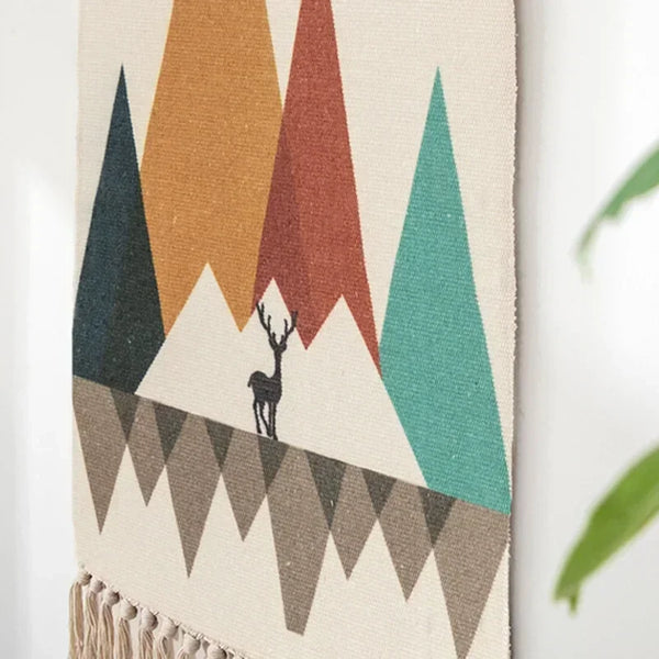 Macrame Wall Hanging Tapestry | Nordic Cotton Tassel Handmade Woven Bohemian Geometric Canvas Cloth - POUEV