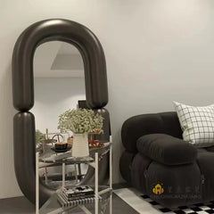 Oval Black Wall Mirror | Girl Aesthetic Nordic Design with Long Decorative Frame | Funky Memphis Style Bathroom & Household Mirror - POUEV
