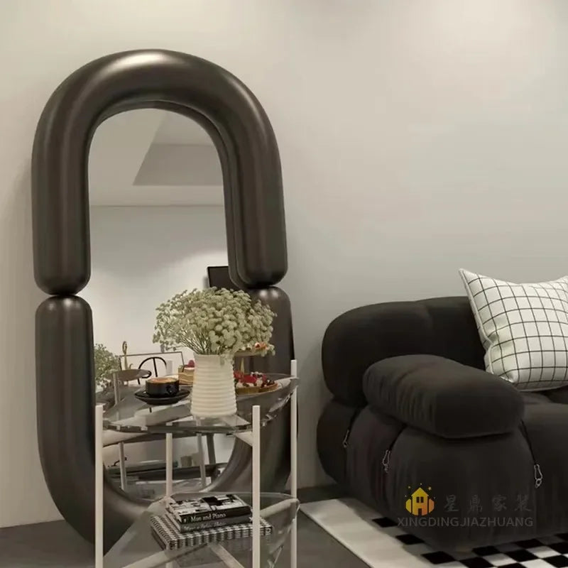 Oval Black Wall Mirror | Girl Aesthetic Nordic Design with Long Decorative Frame | Funky Memphis Style Bathroom & Household Mirror - POUEV