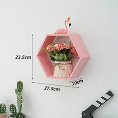 Nordic Style Wooden Hexagonal Wall Shelf - POUEV