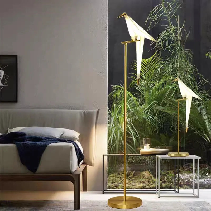 Perch Light Floor Lamp | LED Designer Gold Origami Bird Standing Lamp - POUEV