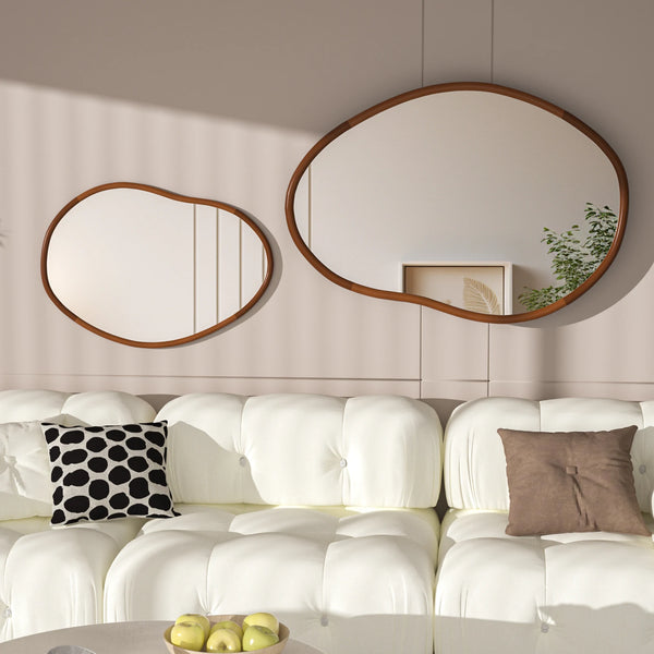Irregular Large Wall Mirror with Solid Wooden Frame | Decorative Accent Mirror for Living Room, Dining Room & Bedroom - POUEV