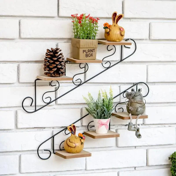 Retro Staircase Wall Shelf | Vintage Decorative Floating Shelf – Home & Garden Wall Décor - POUEV