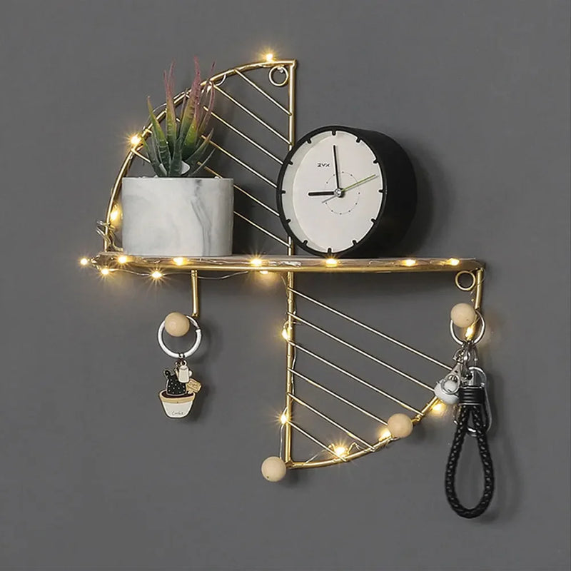 Modern Semi-Circular & Rectangular Wall Shelf | Minimalist Wrought Iron Floating Storage - POUEV