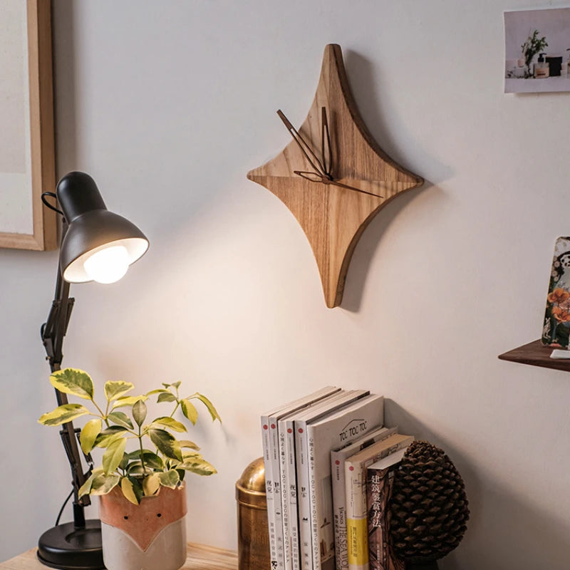 Star-Shaped Solid Wood Wall Clock | Stylish & Natural Wall Décor