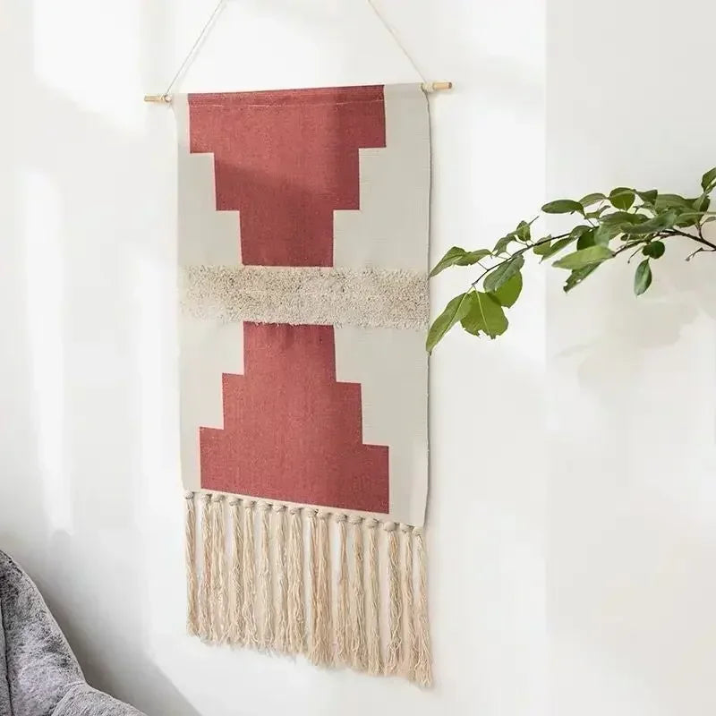 Macrame Wall Hanging Tapestry | Nordic Cotton Tassel Handmade Woven Bohemian Geometric Canvas Cloth - POUEV
