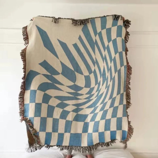 Blue Checkerboard Tapestry | Versatile Throw Blanket & Home Decor - POUEV