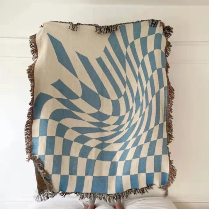 Blue Checkerboard Tapestry | Versatile Throw Blanket & Home Decor - POUEV