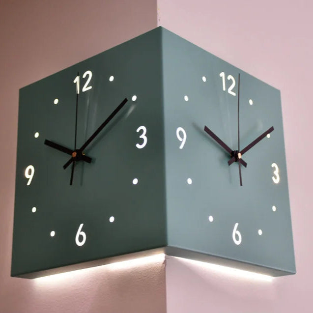 Modern Double-Sided Corner Wall Clock | Silent & Light-Sensitive Design