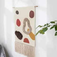 Macrame Wall Hanging Tapestry | Nordic Cotton Tassel Handmade Woven Bohemian Geometric Canvas Cloth - POUEV