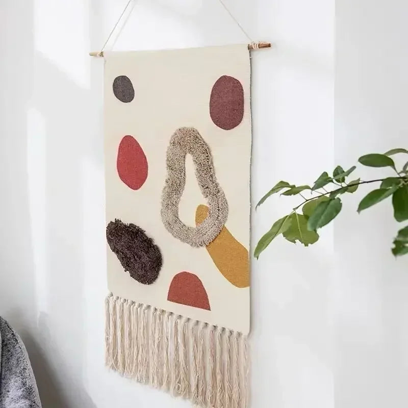 Macrame Wall Hanging Tapestry | Nordic Cotton Tassel Handmade Woven Bohemian Geometric Canvas Cloth - POUEV