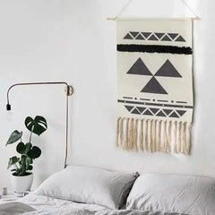 Macrame Wall Hanging Tapestry | Nordic Cotton Tassel Handmade Woven Bohemian Geometric Canvas Cloth - POUEV