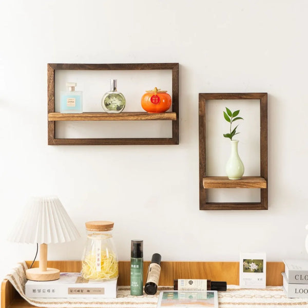 Wood Floating Wall Shelves | Rustic Hanging Shelves for Storage in Bedroom, Bathroom, Living Room & Kitchen - POUEV