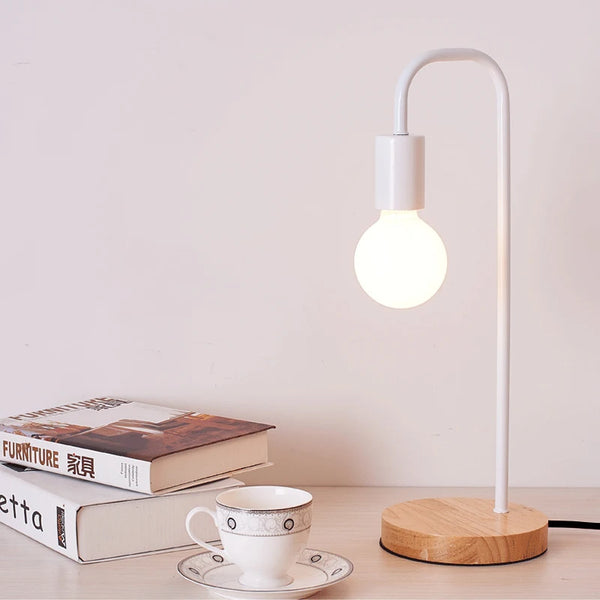 Loft Vintage Desk Lamp | American Countryside Wooden E27 Edison Bulb Table Lamps - POUEV