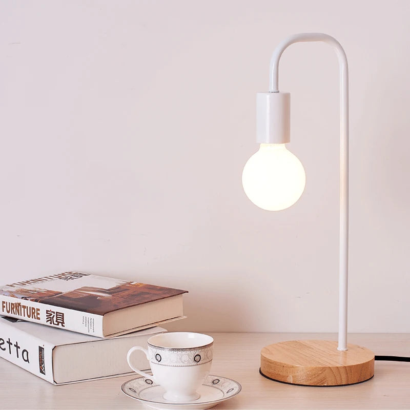Loft Vintage Desk Lamp | American Countryside Wooden E27 Edison Bulb Table Lamps - POUEV