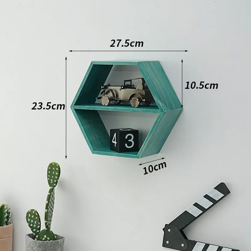 Nordic Style Wooden Hexagonal Wall Shelf - POUEV