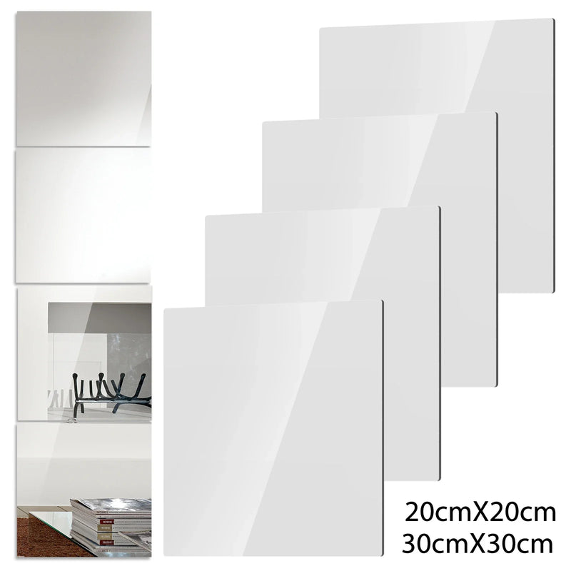 4Pcs Acrylic Mirror Tiles | Flexible, Unbreakable Self-Adhesive Wall Mirrors – 2mm Thick Reflective Stickers - POUEV